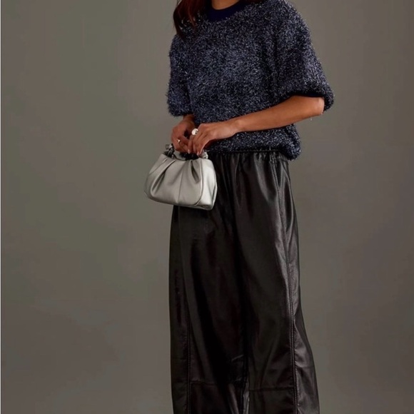 Anthropologie Maeve The Violetta Short Sleeve Tinsel Swwater Blue Fuzzy Shimmer - Picture 4 of 10